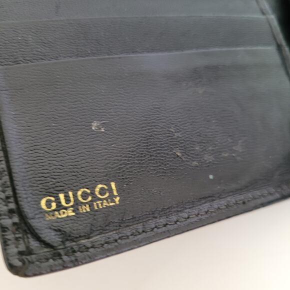GUCCI Card Bill Coin Wallet Leather Men's Bifold Black G Logo Vintage Fair - Picture 4 of 15